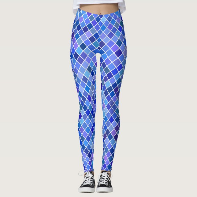 Leggings Leyendas de mujeres con patrón de diamante azul (Anverso)