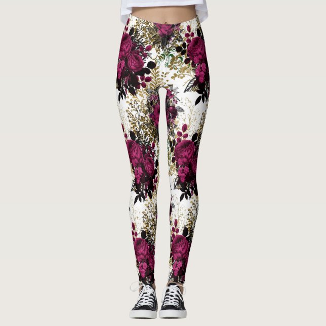 Leggings Leyendas de mujeres florales Rosas de Fuchsia (Anverso)