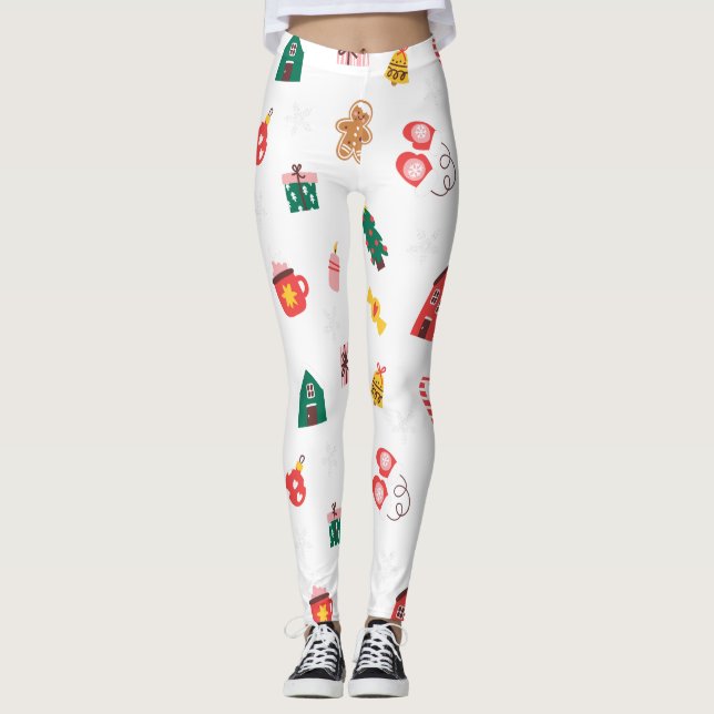 Leggings Leyendas de Navidades beiges rojos y verdes (Anverso)