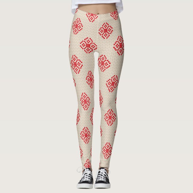 Leggings Leyendas de Navidades de copos de nieve rojos crem (Anverso)