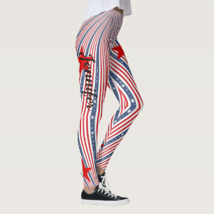 Leggings Leyendas de nombre personalizado azul rojo bandera
