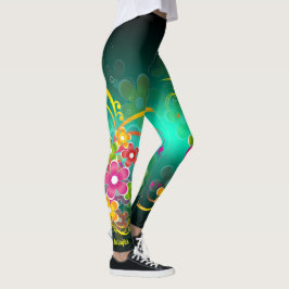 Leggings Leyendas de nombres personalizados de flores verde