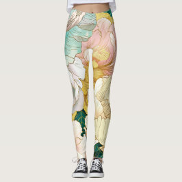 Leggings Leyendas de oro turquesa floral japonesa
