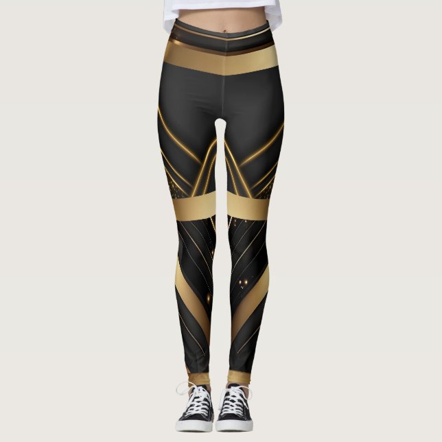 Leggings Leyendas de oro y negro geométrico moderno atlétic (Anverso)