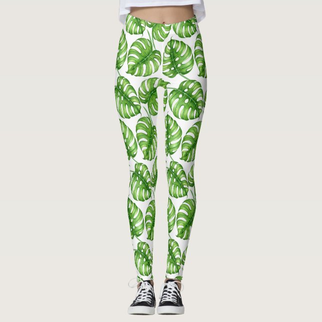 Leggings Leyendas de patrón de acuarela de Monstera (Anverso)