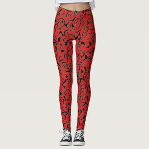 Leggings Leyendas de patrón de damasco negro rojo