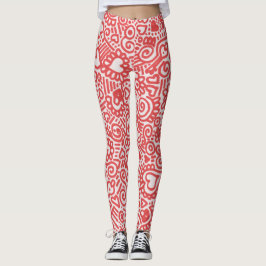 Leggings Leyendas De Patrón De Doodle Rojo Y Blanco