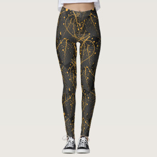 Leggings Leyendas de patrón de hojas doradas