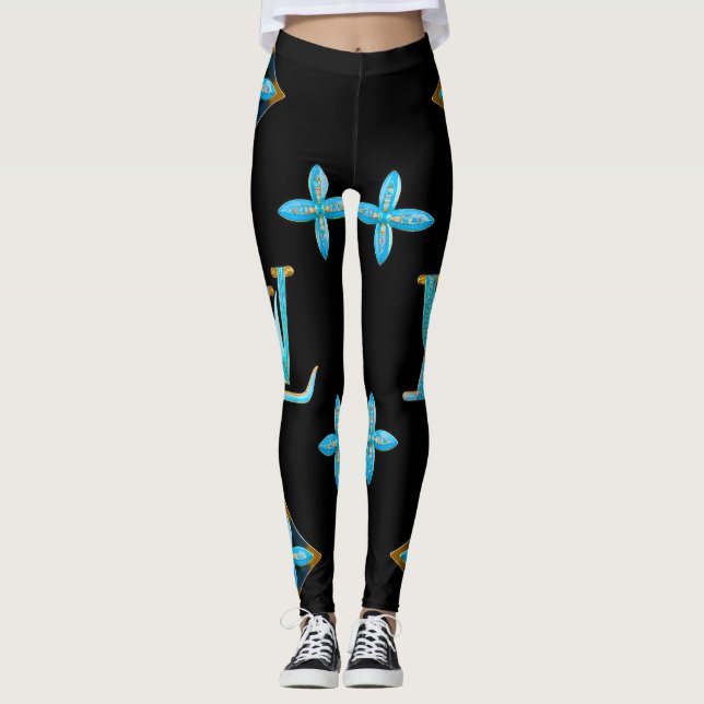 Leggings Leyendas de patrón de lujo oro azul (Anverso)
