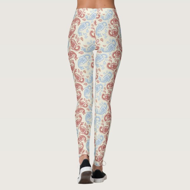 Leggings Leyendas de patrón de paisley crema-roja-azul (Reverso)