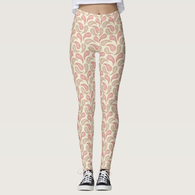 Leggings Leyendas de patrón de paisley de ladrillo crema (Anverso)
