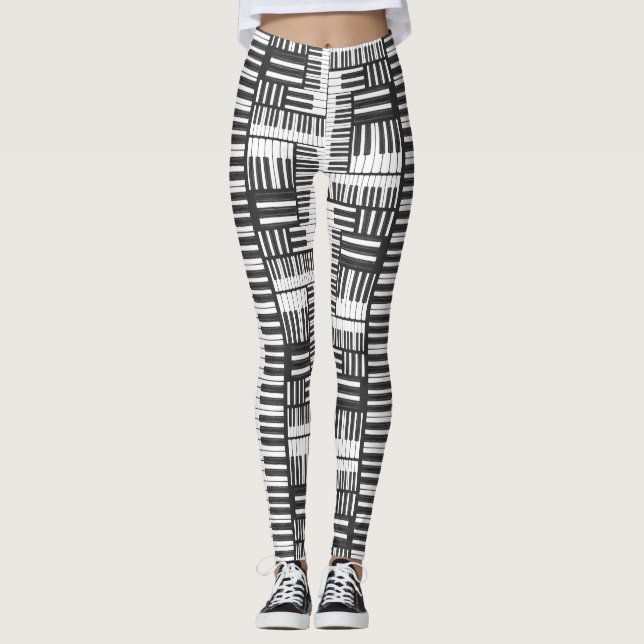Leggings Leyendas de patrón de piano negro y blanco (Anverso)