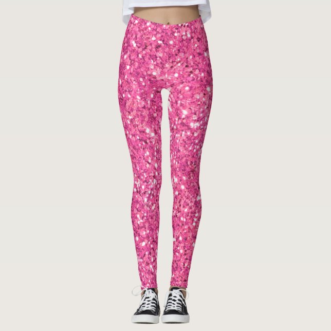 Leggings Leyendas de patrón de purpurina brillante rosa (Anverso)