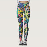 Leggings Leyendas de patrón floral de abstracto vibrante<br><div class="desc">Follaje vibrante de flores tropicales silvestres y hojas con diferentes antecedentes y patrones artísticos.</div>
