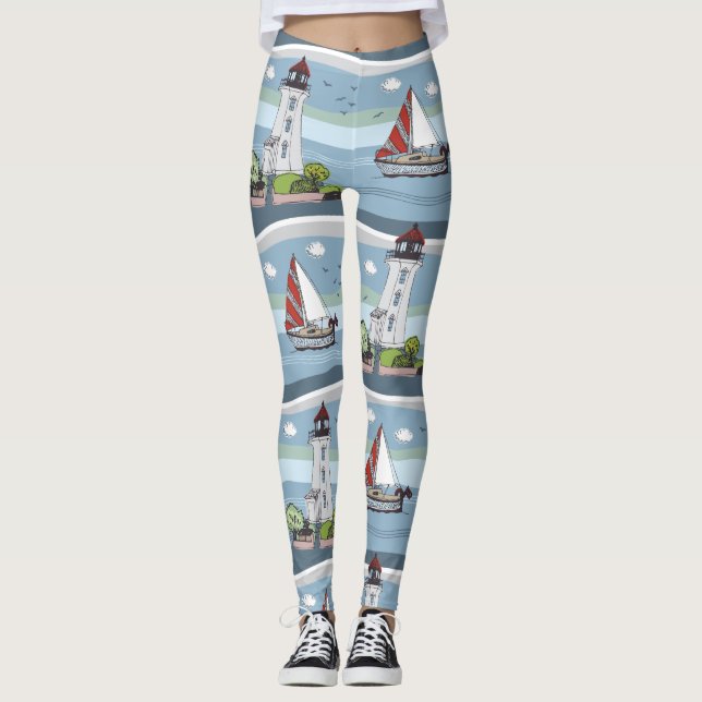 Leggings Leyendas de patrón oceánico (Anverso)