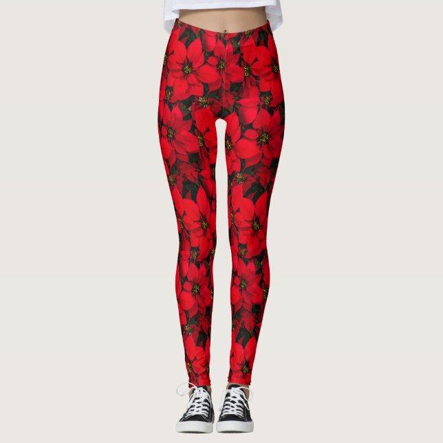 Leggings Leyendas de poinsettia de flores rojas Navidades d (Anverso)