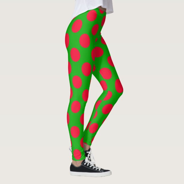 Leggings Leyendas de puntos de polka verde rojo navidades (Derecha)