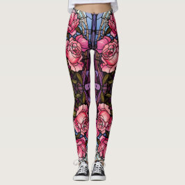 Leggings Leyendas de rosas rosadas de vidrio de manchas - B