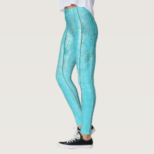 Leggings Leyendas de textura de madera turquesa