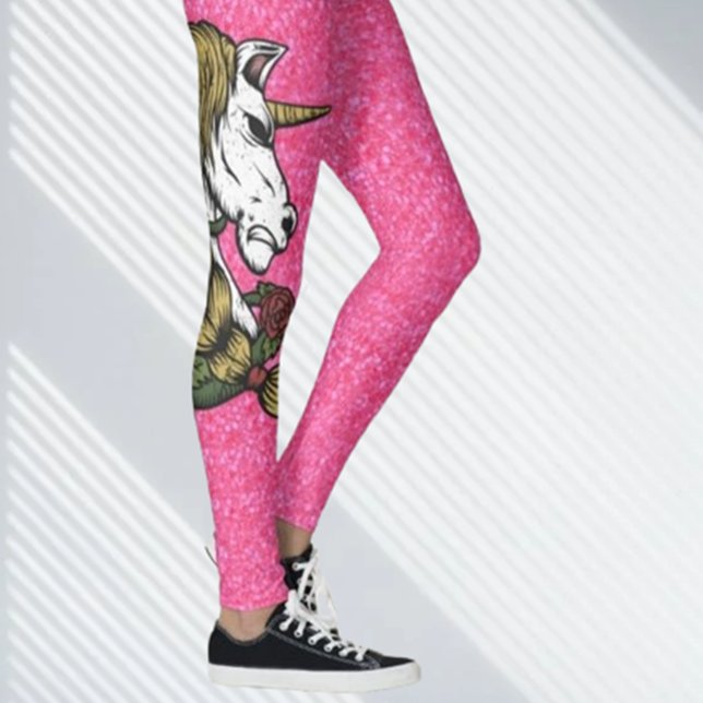 Leggings Leyendas de unicornio rosa purpurina (Discover the magic of comfort and style with Brett's Design unicorn leggings. )