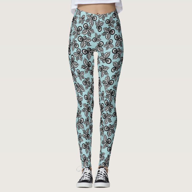 Leggings Leyendas de verano con flores negras y blancas (Anverso)