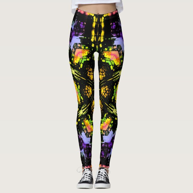 Leggings Leyendas de vidrio templado floral Kaleidoscope (Anverso)