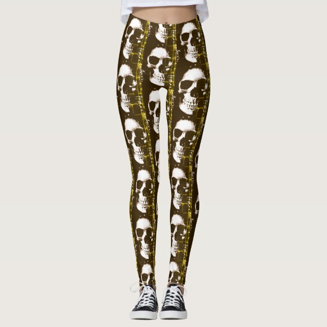 Leggings Leyendas decorativas del cráneo gótico (Anverso)
