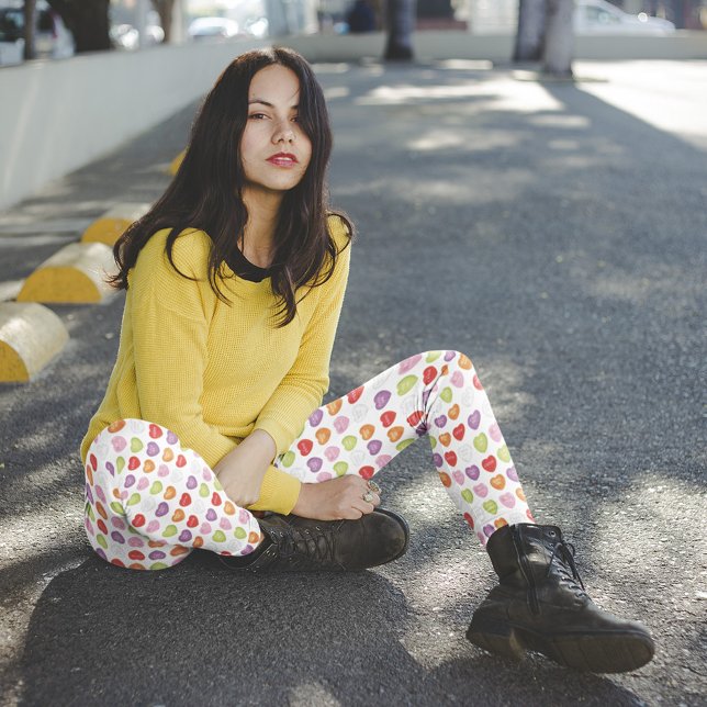 Leggings Leyendas del corazón de la conversación (Valentine's Day Conversation Hearts Colorful Leggings)