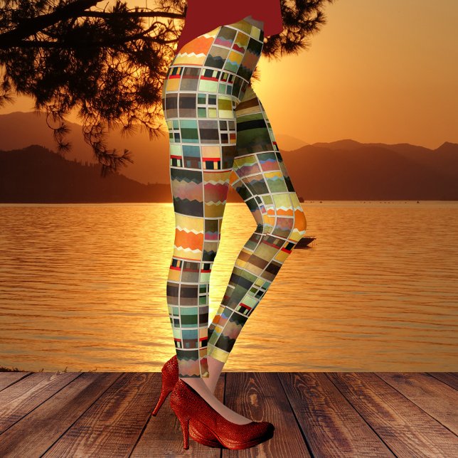 Leggings Leyendas del Diseñador de patrones de trabajo en m (Modern design leggings featuring a painted geometrical patchwork pattern in unique and vibrant color)