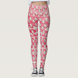 Leggings Leyendas del patrón azteca rosa floral rosa rosa