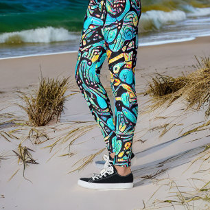 Leggings Leyendas del patrón de arte urbano Blue Hydrangea