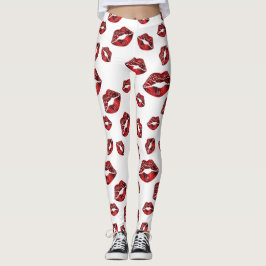 Leggings Leyendas del patrón de besos de los labios rojos