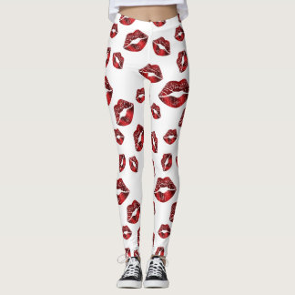 Leggings Leyendas del patrón de besos de los labios rojos