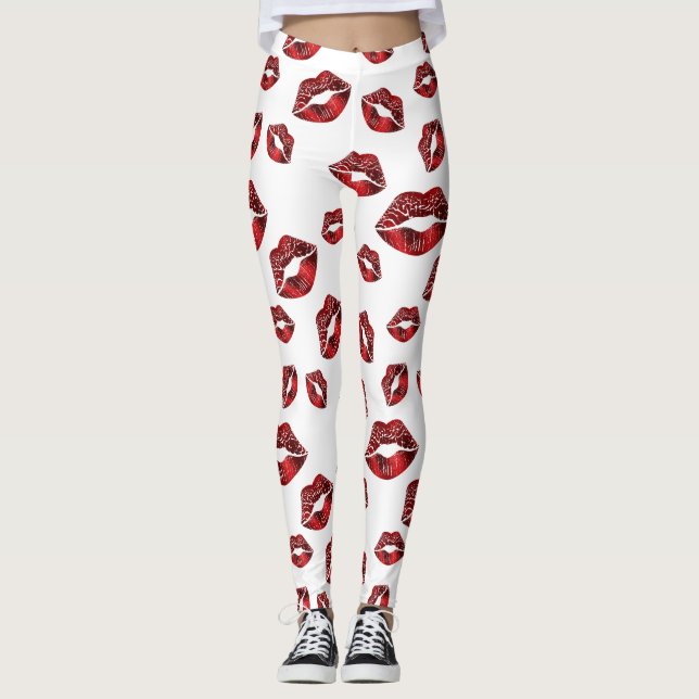 Leggings Leyendas del patrón de besos de los labios rojos (Anverso)