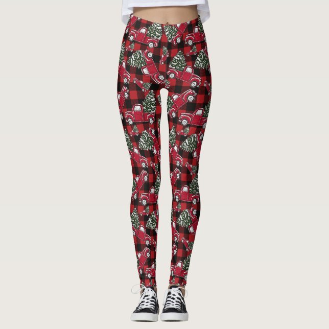 Leggings Leyendas del patrón de camiones de árbol de Navida (Anverso)