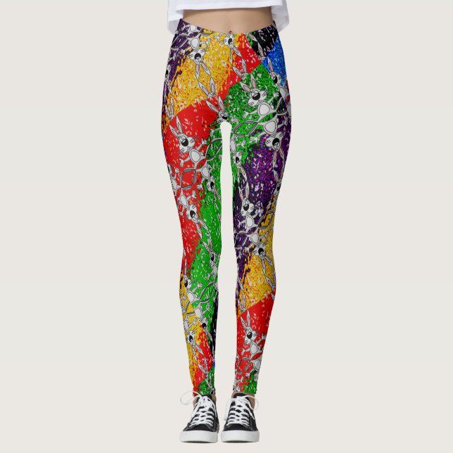 Leggings Leyendas del patrón de conejo colorido salvaje (Anverso)