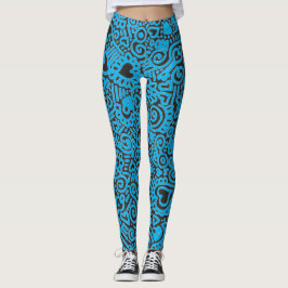 Leggings Leyendas del patrón de Doodle Azul