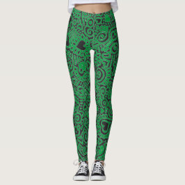 Leggings Leyendas del patrón de doodle verde