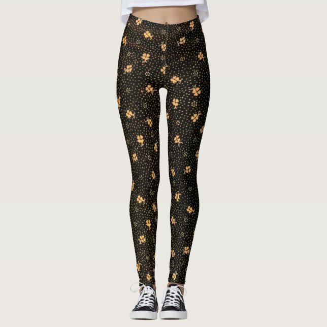 Leggings Leyendas del patrón de encantamiento negro dorado (Anverso)