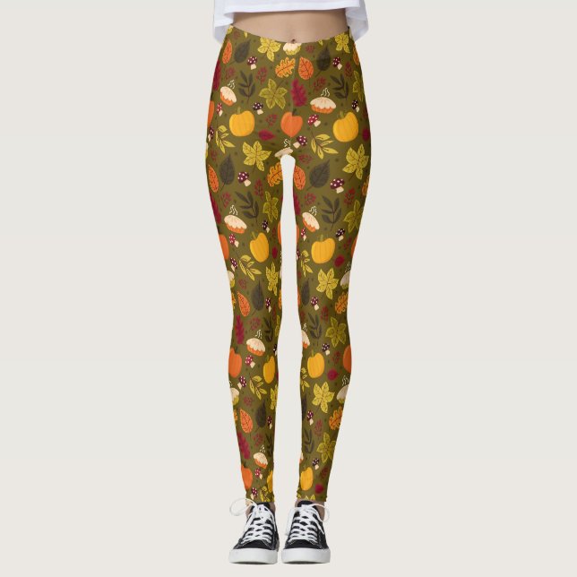 Leggings Leyendas del patrón de hojas de otoño (Anverso)