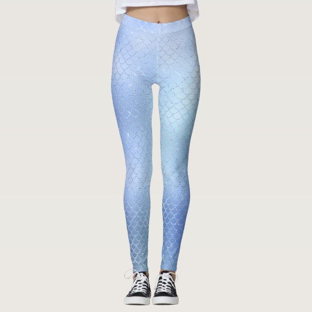 Leggings Leyendas del patrón de la escala de sirena azul (Anverso)
