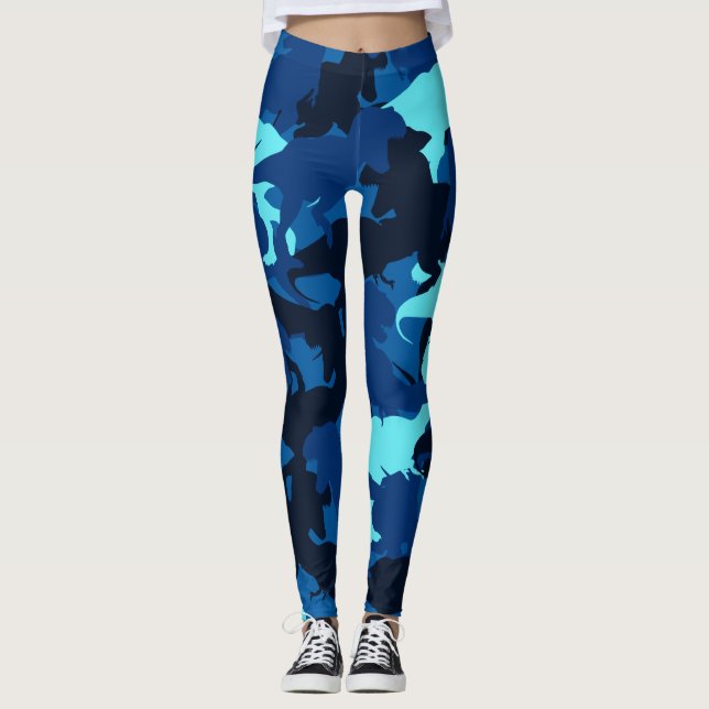 Leggings Leyendas del patrón de los dinosaurios azules (Anverso)