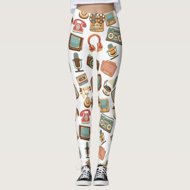 Leggings Leyendas del patrón de medios retro (Anverso)