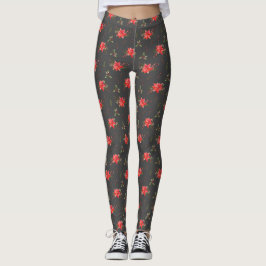 Leggings Leyendas del patrón de Navidades de Poinsettia