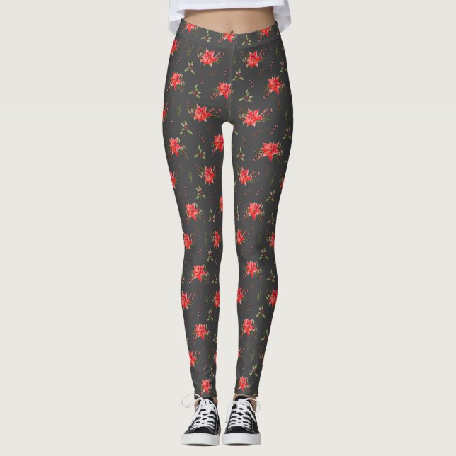 Leggings Leyendas del patrón de Navidades de Poinsettia (Anverso)