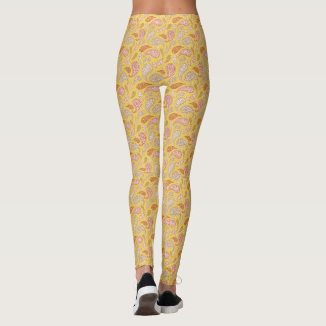 Leggings Leyendas del patrón de paisley amarillo-marrón (Reverso)