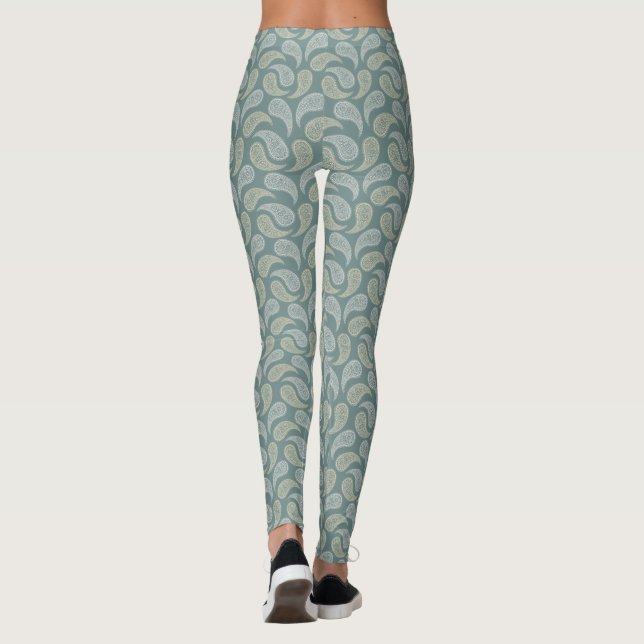 Leggings Leyendas del patrón de paisley verde azulada crema (Reverso)