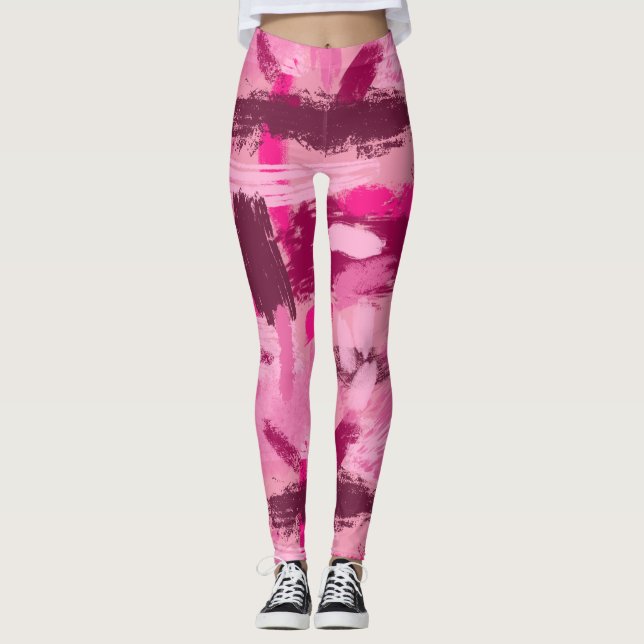 Leggings Leyendas del patrón de pincel rosado (Anverso)
