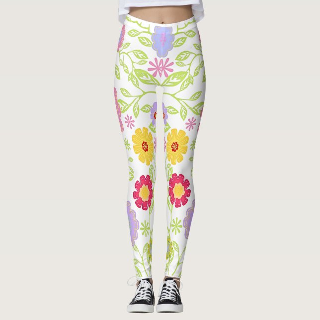 Leggings Leyendas del patrón de pintura de pop floral (Anverso)