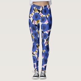Leggings Leyendas del patrón floral azul rosa dorado negrit